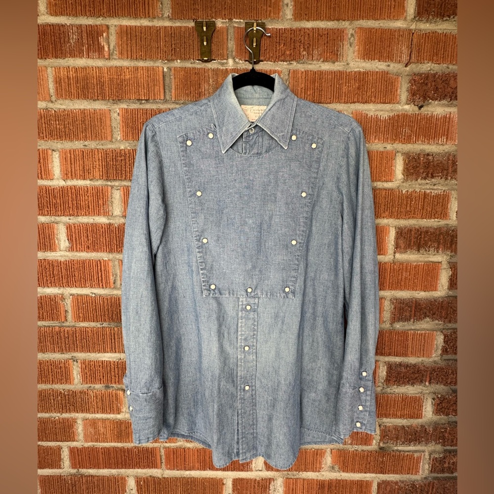 Caravan Western Apparel 1960s Denim Bib Button Up with Pearl Buttons Size Small